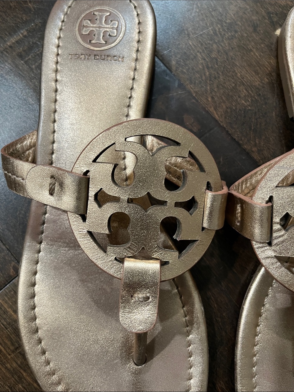 Tory Burch Rose Gold Logo Miller Thong Sandals - Women - Picture 10 of 11